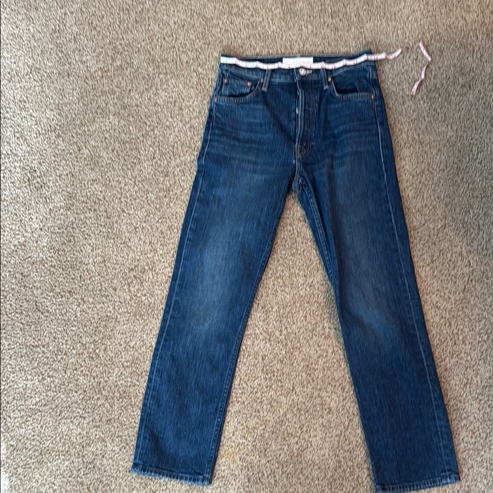 Mother Blue Straight-Leg Denim Jeans The Tom Cat Ankle